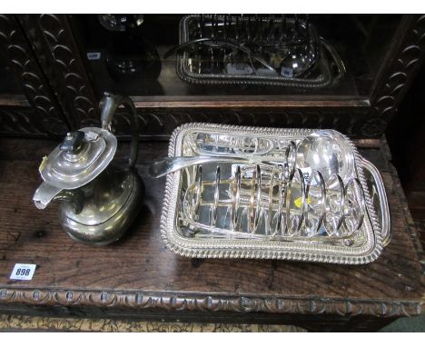 SILVER PLATE, 2 plated tureens, toast rack, soup ladle and coffee pot