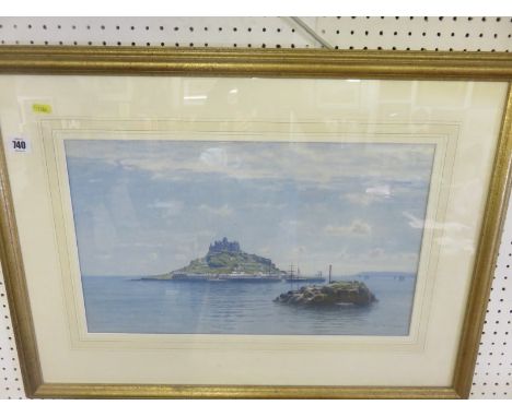 ERNEST R FOX, signed watercolour "St Michael's Mount from Marazion at full tide" 12" x 19.5"