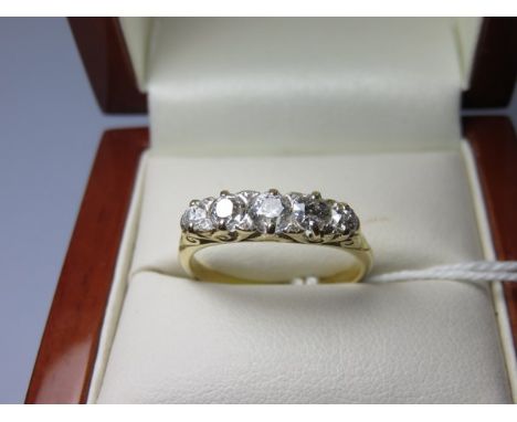 5 STONE DIAMOND RING, 18ct yellow gold 5 stone diamond ring, size N/O