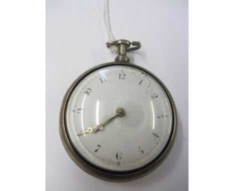 GEORGIAN POCKET WATCH, Georgian silver pair cased pocket watch with white enamel face, London 1804, maker Davies & Co, Yeovil