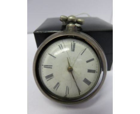 GEORGIAN PAIR CASED POCKET WATCH, by Richard Harris, Wellington with fusee movement with white enamel dial, possible London 1