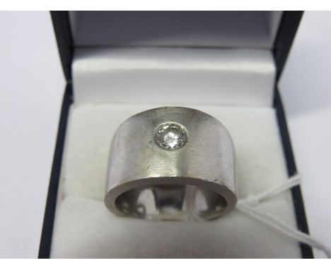 HEAVY DIAMOND WHITE GOLD RING, with round brilliant cut diamond set in heavy 9ct white gold mount, size N , 15.5 grams