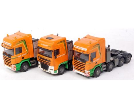 ZON Models, 1/50th scale set of 3 V.D.Vlist Heavy Haulage tractor units, 3 different examples all finished in orange, to incl