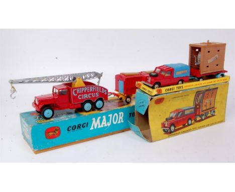 Corgi Toys, Chipperfields Circus boxed diecast group to include; gift set 12 Chipperfields Circus crane truck and cage, with 