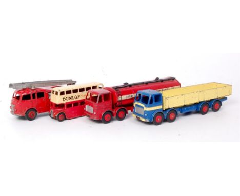 Four playworn Dinky Toys to include; No.934 Leyland Octopus wagon in dark blue and yellow with red hubs (F-G), Leyland Octopu