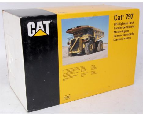 NZG No.466 1/50th scale diecast model of a CAT 797 Off-Highway Truck, Yellow example, in the original polystyrene packed box 