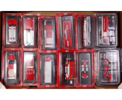 Three boxes containing 70+ blister packed Del Prado fire service and fire engine related diecast vehicles, mixed scales to in