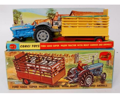 Corgi Toys, gift set No.1 farm set, comprising of Ford 5000 tractor with 58 beast carrier, transfers rubbing to tractor and w