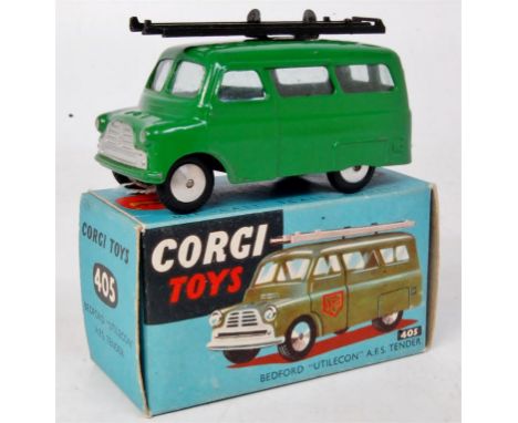 Corgi, 405 Bedford 'Utilicon' AFS tender, bright green divided windscreen, black ladder, smooth hubs, all blue early box (NM,