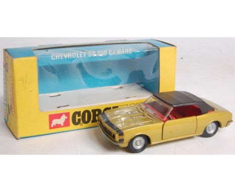 Corgi Toys, 338 Chevrolet SS350 Camaro, metallic lime green body with black roof, red interior, with cast hubs, in the origin