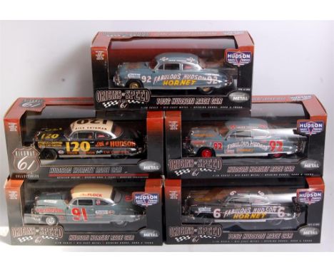 Highway 61, boxed 1/18th scale Hudson Hornet boxed group, 5 boxed examples to include reference numbers 50295, 50296, 50132, 