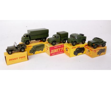 Dinky Toys, boxed military diecast group to include; French Dinky 80B Hotchkiss Willy's Jeep, missing driver (G,BG); No.673 S