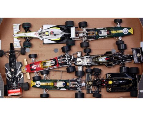 7 assorted 1/18th scale Formula 1 related diecast racing cars and plastic kits, to include Quartzo, Minichamps and Grand Prix