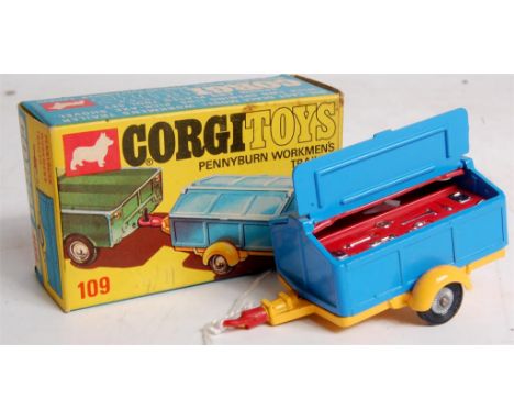 Corgi Toys, 109, Pennyburn Workmans Trailer, missing pick axe and spade, original box with leaflet, requires cleaning (G-VG-B