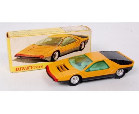 French Dinky Toys, 1426 Alfa Romeo Carabo P33, orange-yellow body with tinted green windows, in the original all-card box wit