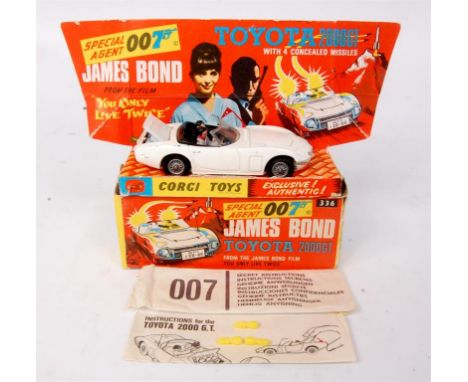 Corgi Toys, 336 James Bond's Toyota 2000 GT, white body with red aerial and 2 figures, with secret instructions and envelope 