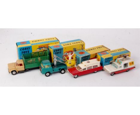 Corgi Toys, boxed diecast group to include; 484 Dodge livestock transporter with 3 pig figures (F-G,BVG); No.437 Superior amb