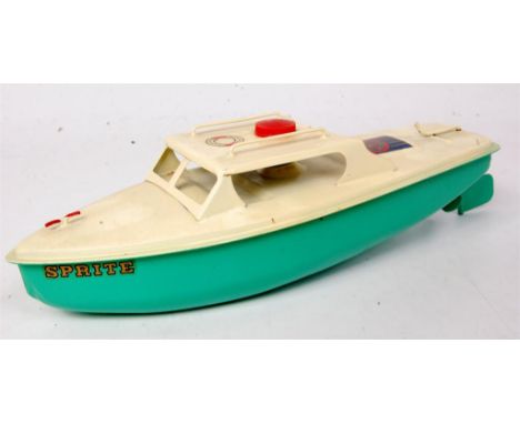 Sutcliffe Models, Sprite Day Cruiser, clockwork, light green hull with white deck and superstructure, red bung with Sutcliffe