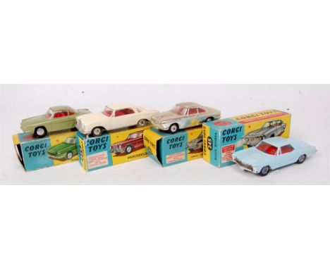 Corgi Toys, boxes diecast group to include; No.230 Mercedes Benz 220 SE, cream with red interior, mascot a/f (G,BG); No.315 S