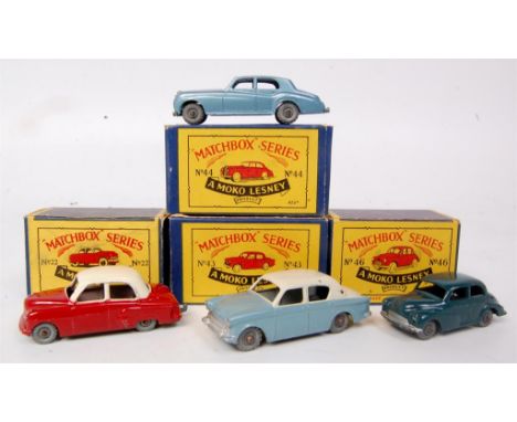 Matchbox, 1-75 series boxed diecast group to include; No.46A Morris Minor 1000 with MW (G,BVG), No.43A Hillman Minx with MW (