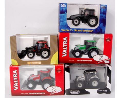 Five boxed 1/32nd scale 'Valtra' diecast tractors, all boxed as issued, examples by Universal Hobbies, Joal and Accurate Diec