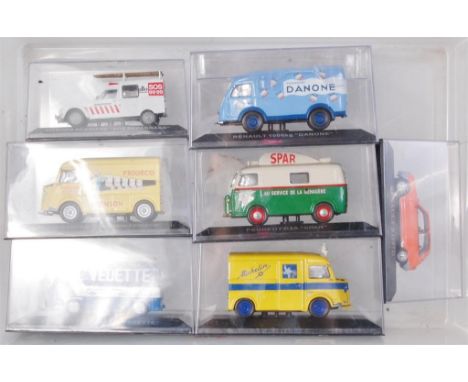 Seven plastic cased 1/50th scale French commercial vehicles and saloons to include; Renault 5, Renault Vedette Estafette, Tho