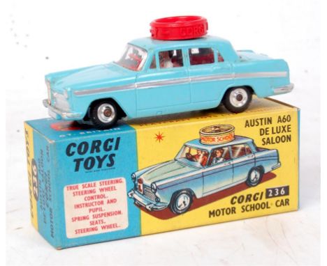 Corgi Toys, 236 Austin A40 Corgi Motor School, light blue body with red interior, right hand drive with leaflet, in the origi