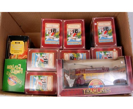 Corgi Classics and Corgi Tramlines, boxed diecast tram group, 12 boxed as issued examples to include; Blackpool Illuminations