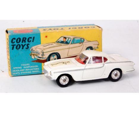 Corgi Toys, 258 The Saints Volvo P1800, white body with bonnet transfer, red interior with spun hubs, in the original blue an