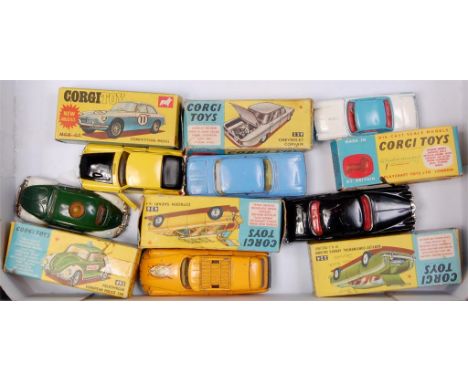 Corgi Toys, boxed playworn diecast group to include; No.345 MGB GT (VG,BG), No.492 European police car (G,BP-F), No.229 Chevr