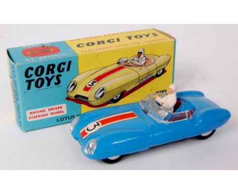 Corgi Toys, 151A Lotus XI Le Mans racing car, blue body with maroon hubs, with racing number 3, driver and clear windscreen, 