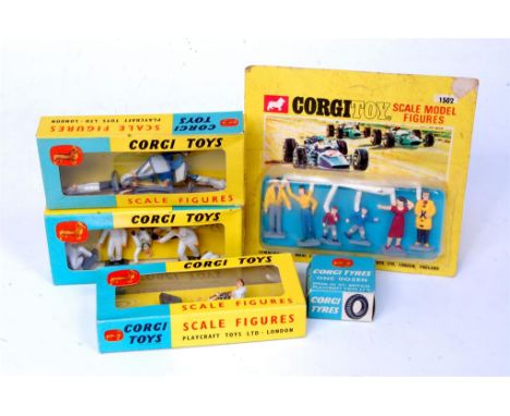 Corgi Toys, accessories group to include; No.1502 Silverstone Spectators on backing card (NM,BG); No.1501 racing drivers and 