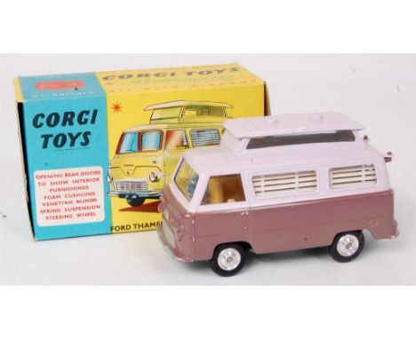 Corgi Toys, 420 Ford Thames Airborne Caravan, lilac top with mauve bottom, dark cream interior with spun hubs, in the origina