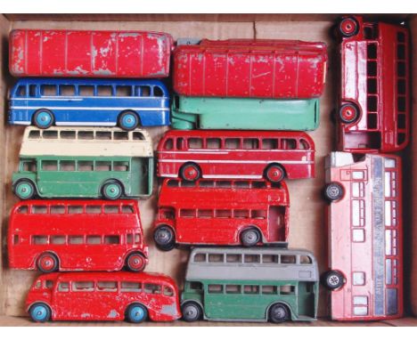 12 unboxed playworn Dinky and Corgi public transport related diecasts, some examples repainted to include; Duple Roadmaster L