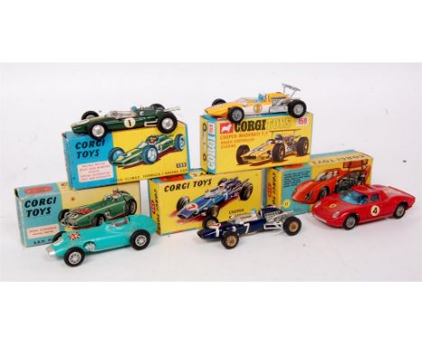 Corgi Toys, boxed diecast group to include; 155 Lotus Climax racing car (VG,BVG); NO.159 Cooper Maserati (VG,BG-VG); No.156 C