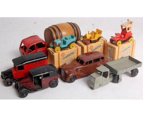 Dinky, Charbens and Triang Minic diecast and tinplate group to include 4 playworn Dinky Toys - Packard, Mechanical Horse and 