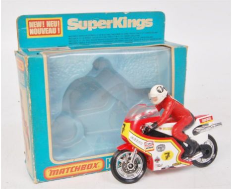 Matchbox Superkings, K-81 Suzuki motorcycle comprising of red, white and black bike with red rider, this example is finished 