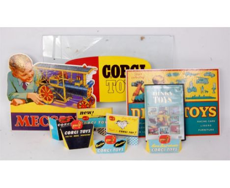 A quantity of reproduction point of sale advertising signs and related effects to include; glass panel with Corgi Toys sticke