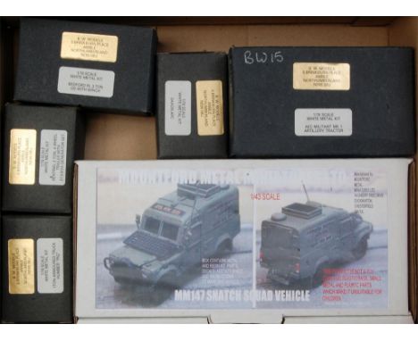 1/76 and 1/43 scale white metal and resin military kit group, kits by Modern Army, BW Models and Mountford Metal, 9 as issued