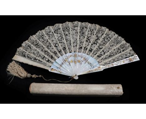 A Fine-Quality Large Late 19th Century Brussels Bobbin Lace Fan, with aspects of Ghent Valenciennes, the guipure lace leaf de