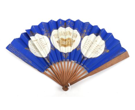 Very Rare Eugene Rimmel/CRICKET Fan: ''The Harrow Fan LORD'S'' a scarce paper advertising fan for the perfumer Eugene Rimmel,