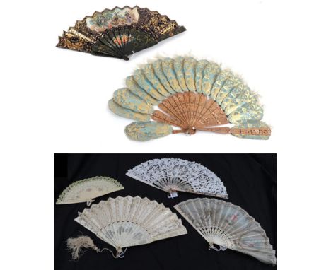 An Eclectic Mix Of 19th Century and Slightly Later Fans, requiring attention: To include a mid-19th century wood fan, the mon