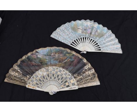 A Mid-19th Century Bone Fan, the monture carved, pierced and gilded, the gorge particularly elaborately, in bands of alternat