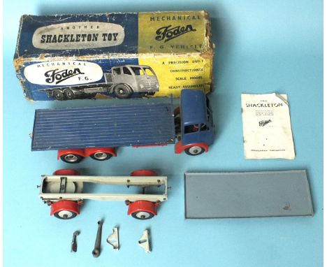 Shackleton, a boxed large-scale diecast Foden FG c/w flatbed truck model with blue cab and flatbed, red wheel arches and fuel