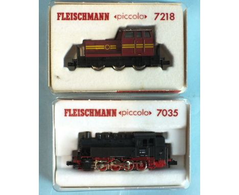 Fleischmann Piccolo, N gauge, 7035 0-8-0 tank engine RN81001 and 7218 diesel, both boxed, (2).