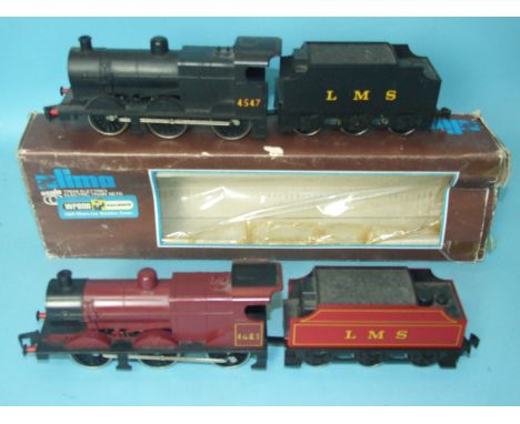 Lima, O gauge, black LMS 0-6-0 locomotive no.4547 with tender, boxed and a red LMS 0-6-0 locomotive no.4683, with tender, (no