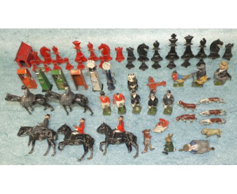 A quantity of play-worn lead figures, etc, including garage forecourt pumps and oil dispensers by Taylor & Barrett, six Brita