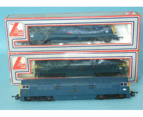 Lima, OO gauge, two Western Class diesel locomotives, Viscount (box E) and Renown and a boxed Warship Class Bo-Bo diesel loco