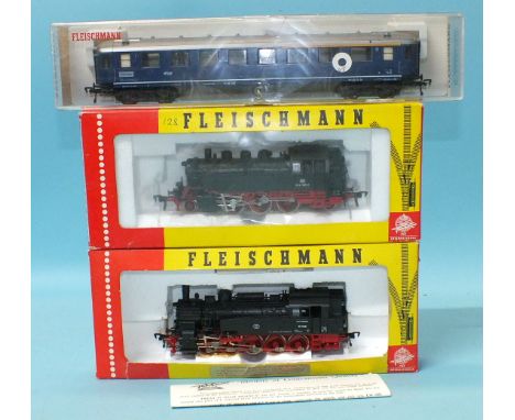 Fleischmann, HO gauge, 4064 DB 2-6-2 tank engine no. 64389-0, boxed and 4094 DB 0-10-0 Tank Engine no. 941730, boxed with ins