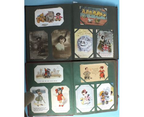 Approximately 270 postcards in two albums, mainly early-20th century: humour including Louis Wain, Donald McGill, etc, army c